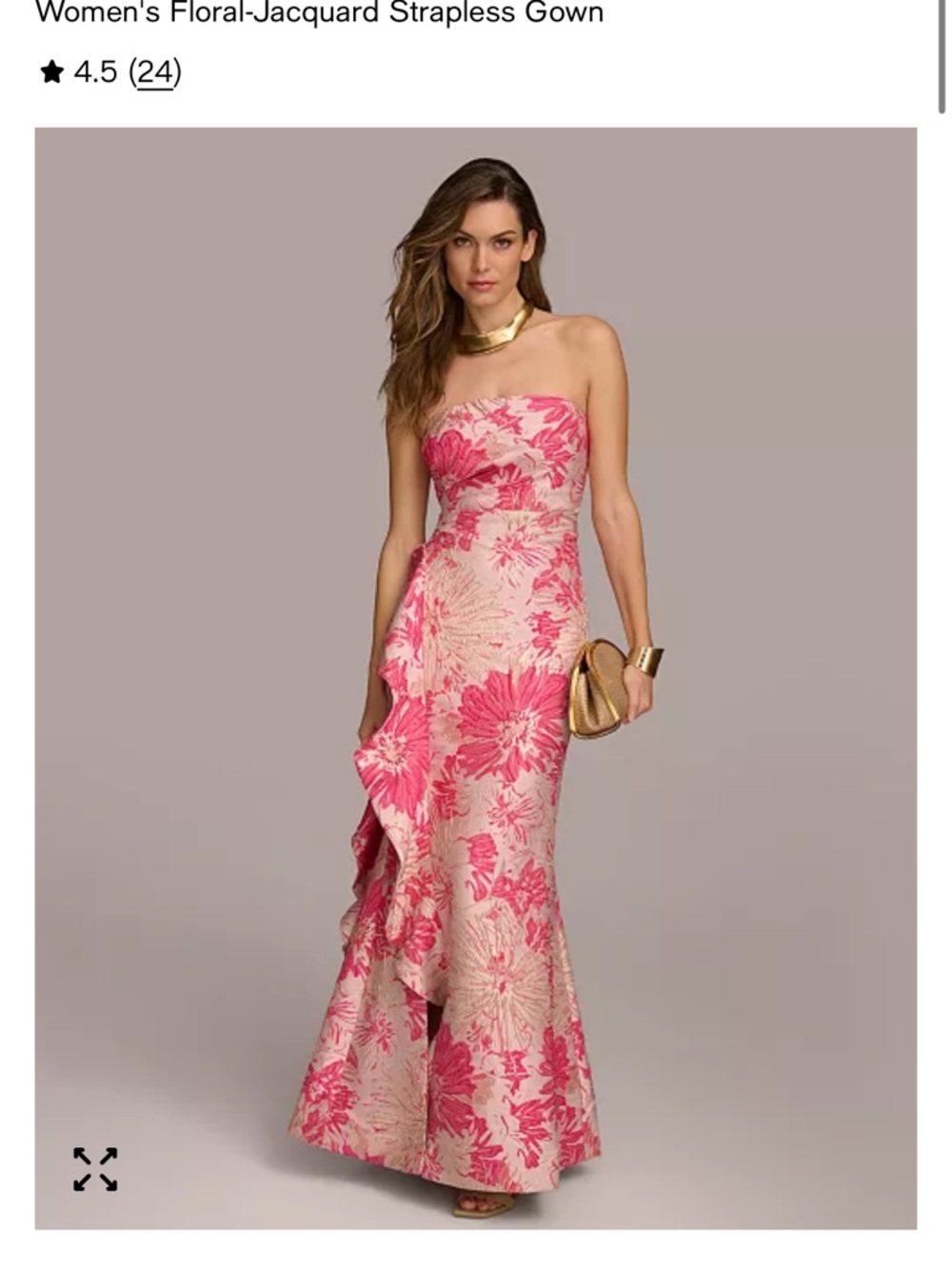 Donna Karan Strapless Floral Jacquard Gown in Pink and Cream